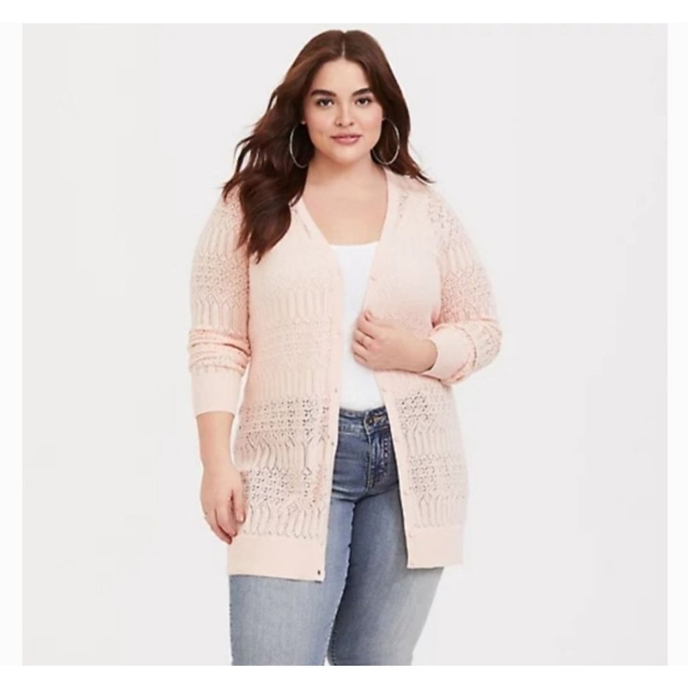 torrid Pale Pink Openwork Button-Front Cardigan